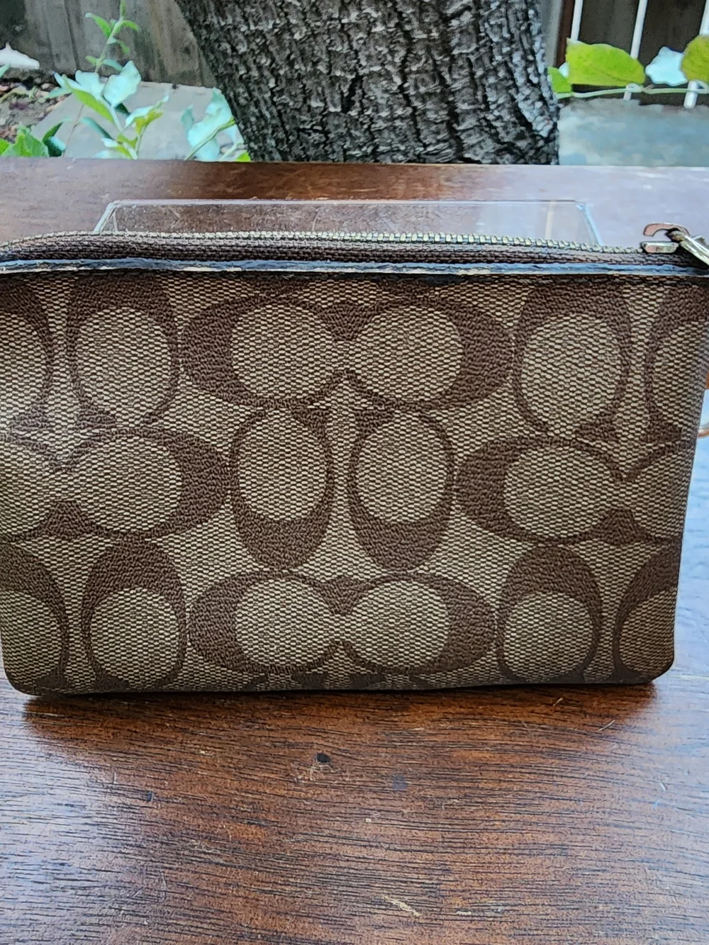 COACH Corner Zip Wristlet Signature Canvas Yellow Varsity Stripe Wallet Pouch